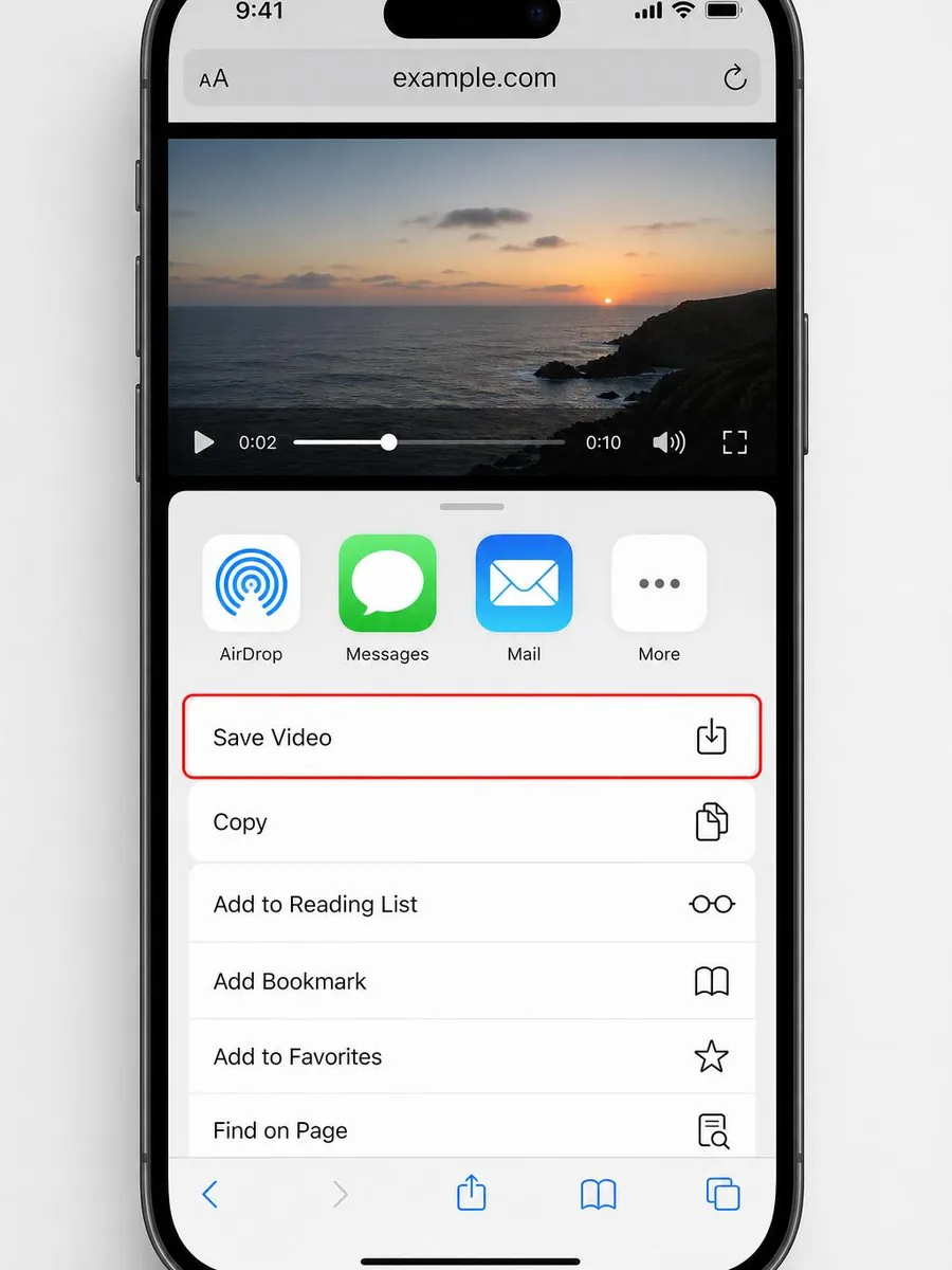 iPhone Safari save video step after downloading Pinterest video
